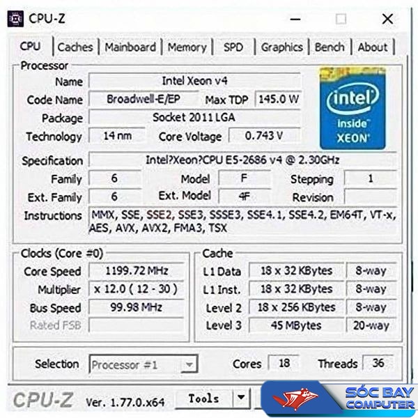 Thông số CPU Intel Xeon E5-2686v4